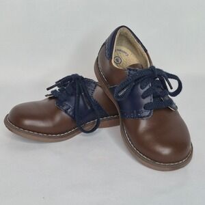 FootMates Connor Brown Navy Leather Saddle Shoes Kids Retro Classic Size 8 Wide